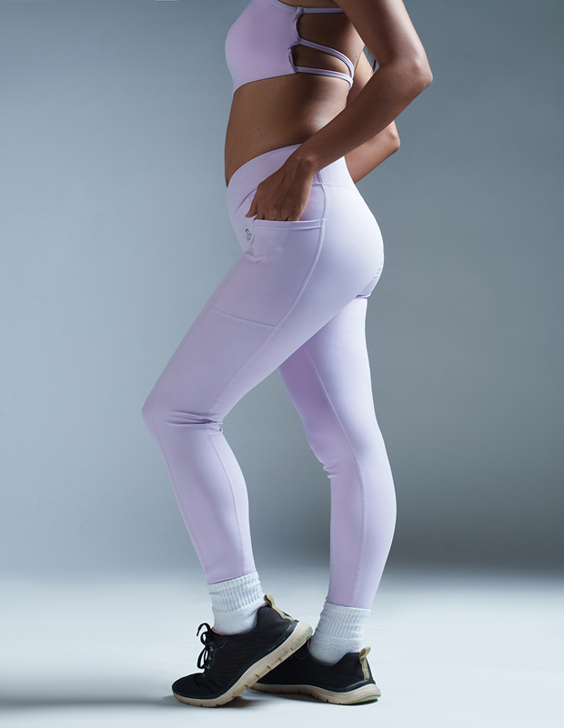 Soft Purple Strappy Backless Sports Bra & Criss-cross High Waist Leggings