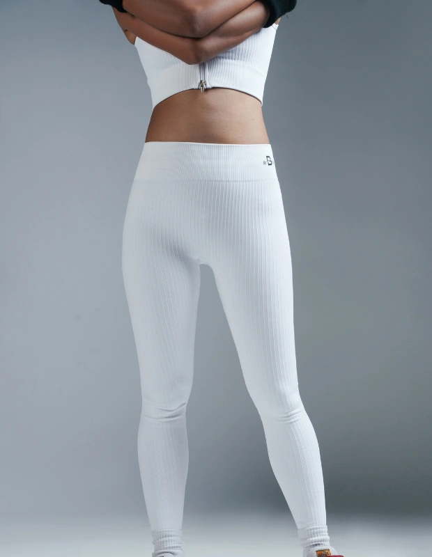Snow White Ribbed High Waist Scrunch Butt Leggings